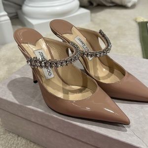 New Jimmy Choo Bing 100 Ballet Patent Leather Mules with Crystal Strap 37 $995